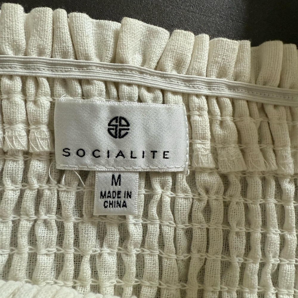 Socialite Cream Linen Peplum Button-Down Smocked Sleeveless Tank Top Size Medium - Picture 12 of 14